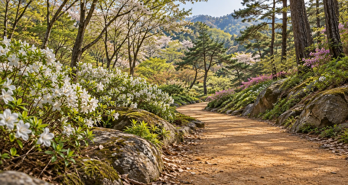 황톳길 AI 예상 이미지 · 미동산수목원 미선향 황톳길의 실제 사진이 아닙니다